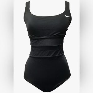 Nike Missy Mesh Solid Edge V-Back One Piece Swimsuit, Black, Medium, NWT